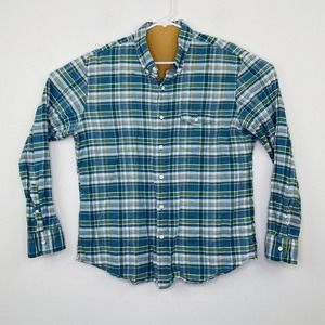 J Crew Men's XL Shirt Blue Green Plaid Slim Long Sleeve Button Up E6885 AS18
